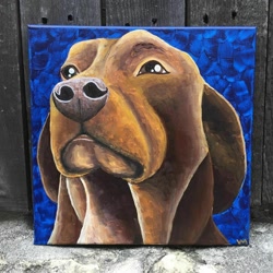 Size: 1080x1080 | Tagged: safe, artist:mccessoriesnb, canine, dog, mammal, feral, lifelike feral, 2020, ambiguous gender, brown eyes, bust, irl, non-sapient, photo, photographed artwork, portrait, realistic, solo, solo ambiguous, traditional art