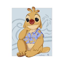 Size: 1600x1600 | Tagged: dead source, safe, artist:mafisadi, reuben (lilo & stitch), alien, experiment (lilo & stitch), fictional species, anthro, disney, lilo & stitch, 2019, aloha shirt, black eyes, clothes, male, partially transparent background, paw pads, paws, shirt, short tail, simple background, sitting, solo, solo male, tail, topwear, transparent background