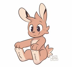 Size: 1200x1117 | Tagged: safe, artist:kiminukii, lagomorph, mammal, rabbit, anthro, 2019, ambiguous gender, black eyes, chest fluff, cute, fluff, holding paws, long ears, ocbetes, paws, short tail, simple background, solo, solo ambiguous, tail, underpaw, white background
