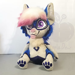 Size: 1000x1000 | Tagged: safe, artist:appledew, oc, oc only, oc:zaturn, ambiguous species, mammal, anthro, 2020, ambiguous gender, chibi, irl, paw pads, paws, photo, photographed artwork, plushie, purple eyes, sitting, solo, solo ambiguous, tongue, tongue out, underpaw