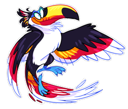 Size: 700x600 | Tagged: safe, artist:shoutmilo, oc, oc only, bird, toco toucan, toucan, feral, 2016, blue eyes, derp, digital art, feathered wings, flying, male, simple background, solo, solo male, tail, transparent background, wings