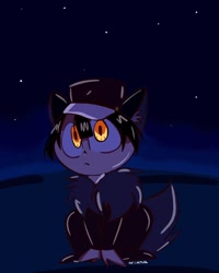 Size: 1080x1350 | Tagged: safe, artist:_ariixna, animal humanoid, canine, fictional species, mammal, wolf, feral, humanoid, toilet-bound hanako-kun, 2020, clothes, ears, hat, male, night, sitting, solo, solo male, stars, tail