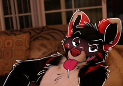 Size: 1280x896 | Tagged: safe, artist:rottenrobbie, oc, oc only, oc:arco (zues2k), canine, mammal, wolf, anthro, 2018, bedroom eyes, cheek fluff, chest fluff, draw over, fluff, fursuit, irl, looking at you, male, nostrils, photo, solo, solo male, teeth, tongue, tongue out