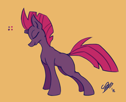 Size: 1429x1157 | Tagged: safe, artist:irdes, tempest shadow (mlp), equine, fictional species, mammal, pony, unicorn, feral, friendship is magic, hasbro, my little pony, my little pony: the movie, 2018, female, horn, smiling, solo, solo female, stretching, tail