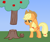 Size: 582x489 | Tagged: safe, artist:djdavid98, applejack (mlp), earth pony, equine, fictional species, mammal, pony, feral, friendship is magic, hasbro, minecraft, my little pony, 2019, abstract background, apple, apple tree, clothes, confused, crossover, cutie mark, female, food, freckles, fur, green eyes, hair, hat, hooves, newbie artist training grounds, orange fur, solo, solo female, tail, tree, video game logic, yellow hair