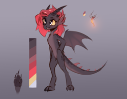 Size: 1181x923 | Tagged: safe, artist:vincher, furbooru exclusive, oc, oc only, oc:vincher (vincher), dragon, fictional species, reptile, western dragon, anthro, digitigrade anthro, 2020, color palette, colored sclera, ear piercing, earring, fangs, female, flat chest, hair, long tongue, paw pads, paws, picture-in-picture, piercing, reference sheet, slit pupils, smiling, solo, solo female, tail, tongue, tongue out, underpaw, webbed wings, wings