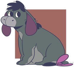 Size: 909x813 | Tagged: safe, artist:purpleufo, eeyore (winnie-the-pooh), donkey, equine, living plushie, mammal, feral, disney, winnie-the-pooh, 2015, 2d, abstract background, bow, cute, floppy ears, looking sideways, male, partially transparent background, plushie, seam, signature, simple background, solo, solo male, tail, transparent background