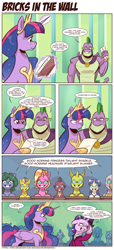 Size: 1400x3058 | Tagged: safe, artist:saturdaymorningproj, luster dawn (mlp), spike (mlp), starlight glimmer (mlp), twilight sparkle (mlp), alicorn, arthropod, bird, changedling, changeling, dragon, earth pony, equine, feline, fictional species, gryphon, mammal, pony, reptile, unicorn, western dragon, anthro, feral, friendship is magic, hasbro, my little pony, 2020, clothes, colored sclera, comic, dialogue, feathered wings, feathers, female, green eyes, group, high res, horn, indoors, jewelry, male, nervous, phone, purple eyes, school, speech bubble, sweat, tail, talking, teal sclera, winged spike (mlp)