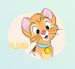 Size: 2538x2363 | Tagged: dead source, safe, artist:mandymcgee, oliver (oliver & company), cat, feline, mammal, feral, disney, oliver & company, 2d, brown eyes, bust, cheek fluff, collar, digital art, fluff, front view, head fluff, high res, kitten, male, name tag, on model, open mouth, pet tag, portrait, solo, solo male, whiskers, young
