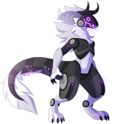 Size: 2000x2000 | Tagged: safe, artist:wingedwolf94, oc, oc only, oc:ultraviolet protogen, fictional species, mammal, protogen, anthro, digitigrade anthro, 2019, ambiguous gender, claws, digital art, fluff, high res, horns, neck fluff, paws, signature, simple background, solo, solo ambiguous, standing, tail, transparent background