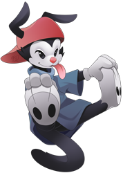 Size: 2068x2901 | Tagged: safe, artist:phation, part of a set, wakko warner (animaniacs), animaniac (species), fictional species, mammal, anthro, plantigrade anthro, animaniacs, warner brothers, 2015, clothes, hand on feet, hat, high res, looking forward, male, paws, phone, simple background, smiling, solo, solo male, spread legs, tail, tongue, tongue out, transparent background, underpaw