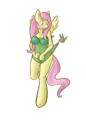 Size: 723x1023 | Tagged: safe, artist:cheese-u, fluttershy (mlp), bird, equine, fictional species, mammal, pegasus, pony, songbird, anthro, unguligrade anthro, friendship is magic, hasbro, my little pony, anthrofied, assisted exposure, blushing, bra, breasts, cleavage, clothes, covering, duo, embarrassed, female, frilly underwear, green underwear, hooves, lingerie, panties, see-through, simple background, solo, solo female, spread wings, tail, teal eyes, underwear, undressing, white background, wings