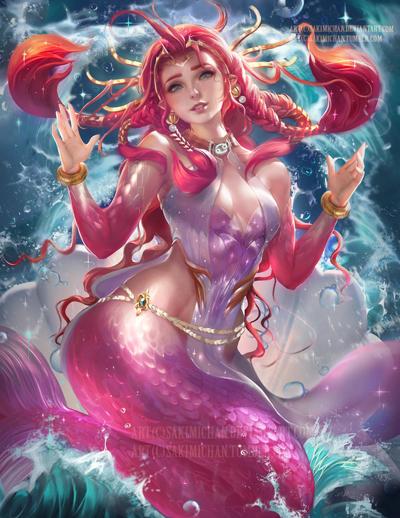#2485 - safe, artist:sakimichan, fictional species, fish, mammal, mermaid, ...