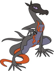 Size: 889x1161 | Tagged: safe, artist:gyrotech, oc, oc only, oc:saul ashle, fictional species, lizard, reptile, salazzle, semi-anthro, nintendo, pokémon, gray scales, male, orange scales, pink eyes, scales, solo, solo male, tail