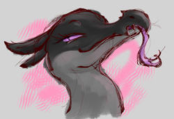 Size: 1066x729 | Tagged: safe, artist:dawnallies, oc, oc only, oc:saul ashle, fictional species, lizard, reptile, salazzle, semi-anthro, nintendo, pokémon, bust, gray scales, male, pink eyes, portrait, scales, solo, solo male, tongue, tongue out