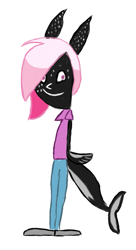Size: 715x1319 | Tagged: safe, artist:cadey, oc, oc only, oc:cadey, cetacean, mammal, orca, anthro, clothes, female, solo, solo female, stylized, tail