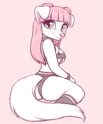 Size: 1543x1850 | Tagged: oc needed, suggestive, artist:moozua, oc, oc only, canine, dog, mammal, anthro, breasts, butt, female, pink hair, solo, solo female, tail
