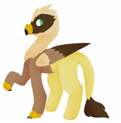 Size: 2141x2164 | Tagged: safe, artist:art-a-bod, oc, oc only, oc:serilde, bird, bird of prey, eagle, feline, fictional species, gryphon, spanish imperial eagle, feral, beak, bird feet, brown feathers, claws, eagle gryphon, feathered wings, feathers, female, fur, green eyes, high res, paws, solo, solo female, tail, tail tuft, talons, wings, yellow fur