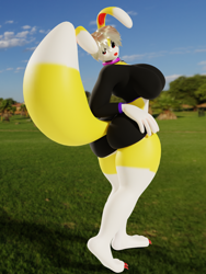 Size: 900x1200 | Tagged: suggestive, artist:jesterkatz, oc, oc only, oc:angel rox, hybrid, lagomorph, mammal, rabbit, anthro, 3d, big breasts, blender, blender cycles, bottomwear, breasts, bunny ears, claws, clothes, collar, curvy, female, large breasts, looking at you, platinum blonde, red eyes, shorts, solo, solo female, sweater, tail, thick, thick thighs, thighs, thight shorts, topwear, voluptuous