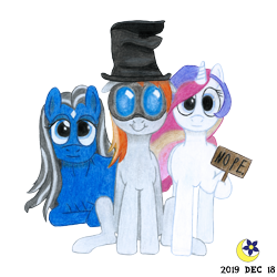 Size: 3000x3000 | Tagged: safe, artist:moon flower, artist:moonflowersax, oc, oc only, oc:darkest hour, oc:moon flower, oc:noble pinions, alicorn, earth pony, equine, fictional species, mammal, pony, feral, friendship is magic, hasbro, my little pony, team fortress 2, 1:1, 2019, alpha channel, clothes, colored, coloured pencil drawing, derp, derpibooru community collaboration, derpibooru community collaboration 2020, female, front view, ghastly gibbus (tf2), goggles, group, hair, hat, high res, holding, hoof hold, hooves, horn, long hair, looking at you, lying down, mane, mare, nope, pencil drawing, pyrovision goggles (tf2), raised leg, sign, silly face, simple background, sitting, smiling, standing, star (facial marking), tail, torn clothes, traditional art, transparent background, trio