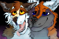 Size: 1280x853 | Tagged: safe, artist:panininha, oc, oc:maverick(panininha), oc:panini(panininha), canine, mammal, wolf, feral, duo, female, male, male/female, smiling, tongue, tongue out