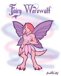 Size: 800x1000 | Tagged: safe, artist:anaktis, canine, fairy, fictional species, mammal, werewolf, anthro, 2006, female, solo, solo female, tiara, wand