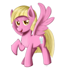 Size: 2365x2601 | Tagged: safe, artist:gyrotech, oc, oc only, oc:sweet treat (gyro), equine, fictional species, mammal, pegasus, pony, feral, friendship is magic, hasbro, my little pony, cutie mark, feathers, female, fur, high res, hooves, open mouth, pink feathers, pink fur, solo, solo female, tail, yellow eyes, yellow hair