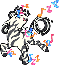 Size: 880x975 | Tagged: safe, artist:uglyfun, oc, oc only, oc:ruzeth, oc:ruzeth (zebra), equine, mammal, pony, zebra, feral, friendship is magic, hasbro, my little pony, blue eyes, cutie mark, dancing, fur, gray fur, gray hair, hair, hair clip, hooves, male, musical note, open mouth, solo, solo male, striped fur, tail, white fur, white hair
