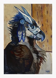 Size: 923x1280 | Tagged: safe, artist:jagal, oc, oc only, oc:kaenth, bird, bird of prey, vulture, feral, feathers, solo
