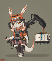 Size: 1828x2136 | Tagged: safe, artist:merqrous, dragon, fictional species, anthro, 2019, anthrofied, crane (machine), furrified, kemo-lorry, scania, solo, truck, vehicle