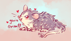 Size: 600x349 | Tagged: safe, artist:flipside, mammal, marsupial, opossum, feral, hairless tail, heart, love heart, low res, open mouth, paws, solo, tail