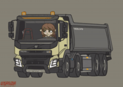 Size: 800x570 | Tagged: safe, artist:merqrous, cat, feline, mammal, anthro, 2019, 2d, 2d animation, animated, driving, female, gif, solo, solo female, truck, vehicle, volvo