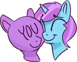 Size: 2048x1635 | Tagged: safe, artist:lilfunkman, oc, oc:gyro tech, equine, fictional species, mammal, pony, unicorn, feral, friendship is magic, hasbro, my little pony, ambiguous gender, bust, duo, ears, eyes closed, fur, horn, male, male/ambiguous, portrait, smiling, snuggling, stickers, you