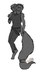 Size: 996x1704 | Tagged: safe, artist:ravenhaywire, oc, oc only, oc:sturm, canine, mammal, wolf, anthro, 2020, clothes, grayscale, male, monochrome, multiple heads, solo, solo male, tail, two heads
