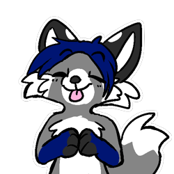 Size: 512x512 | Tagged: safe, artist:kingkitsune, oc, oc only, oc:cole (linuxpony), canine, fox, hybrid, mammal, anthro, blep, cheek fluff, chest fluff, commission, eyes closed, fluff, front view, male, paws, simple background, smiling, solo, solo male, tail, telegram sticker, tongue, tongue out, transparent background, white outline