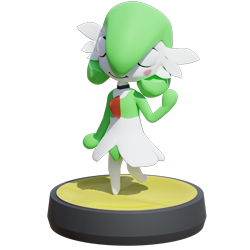 Size: 2160x2160 | Tagged: safe, artist:xppp1n, fictional species, gardevoir, anthro, nintendo, pokémon, 1:1, 2019, 3d, ambiguous gender, amiibo, blender, blender cycles, blushing, chibi, eyes closed, figurine, high res, raised leg, simple background, smiling, solo, solo ambiguous, transparent background