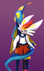 Size: 1923x3125 | Tagged: safe, artist:xppp1n, cinderace, fictional species, inteleon, lagomorph, lizard, mammal, rabbit, reptile, anthro, nintendo, pokémon, 2020, 3d, ambiguous gender, anthro/anthro, duo, hand on hip, high res, hug, interspecies, open mouth, shipping, source filmmaker, starter pokémon, tail, tail coiling, tail hug
