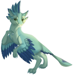 Size: 651x680 | Tagged: safe, artist:amnesiamoons, oc, oc only, oc:luvashi, avali, fictional species, semi-anthro, 2018, blue feathers, claws, feathers, female, four ears, green eyes, green feathers, simple background, smiling, solo, solo female, tail, transparent background