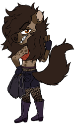 Size: 1174x1917 | Tagged: safe, artist:goobygross, oc, oc only, oc:helena hyena, hyena, mammal, anthro, boots, bottomwear, clothes, female, fishnet, fishnet stockings, high heel boots, high heels, jacket, legwear, paws, sassy, see-through, shoes, shorts, simple background, solo, solo female, stockings, topwear, white background, zoo 52