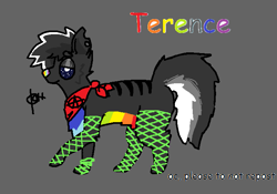 Size: 673x470 | Tagged: safe, artist:starliiite, oc, oc only, oc:terence (starliiite), canine, mammal, sparkle dog, feral, ambiguous gender, anarchist logo, bandanna, clothes, fishnet, rainbow, see-through, signature, solo, solo ambiguous