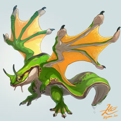 Size: 1500x1500 | Tagged: safe, artist:gomalemo, amphibian, dragon, fictional species, frog, hybrid, mollusk, slug, feral, ambiguous gender, solo, solo ambiguous, spread wings, wings, yellow eyes