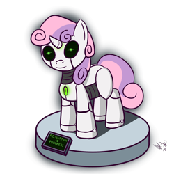 Size: 2280x2280 | Tagged: safe, artist:kylami, sweetie belle (mlp), equine, fictional species, mammal, pony, robot, robot pony, unicorn, feral, friendship is magic, hasbro, my little pony, 2020, atg 2020, female, filly, foal, high res, horn, newbie artist training grounds, signature, simple background, solo, solo female, sweetie bot (mlp), tail, transparent background, young