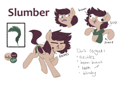 Size: 1062x752 | Tagged: safe, artist:pucksterv, oc, oc only, oc:slumber tea, bat pony, equine, fictional species, mammal, pony, feral, friendship is magic, hasbro, my little pony, 2019, beanbrows, clothes, female, mare, reference sheet, scarf, simple background, solo, solo female, white background
