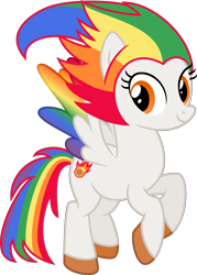 Size: 4000x5577 | Tagged: safe, artist:radomila radon, oc, oc only, oc:irene iridium, equine, fictional species, mammal, pegasus, pony, feral, friendship is magic, hasbro, my little pony, .svg available, 2020, absurd resolution, feathered wings, feathers, female, flying, hair, inkscape, lidded eyes, looking at you, mare, rainbow hair, rainbow mane, rainbow tail, rainbow wings, simple background, smiling, solo, solo female, tail, transparent background, vector, wings