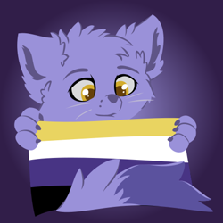 Size: 500x500 | Tagged: safe, artist:nighty, artist:the smiling pony, edit, furbooru exclusive, astra, canine, fox, mammal, feral, furbooru, .svg available, ambiguous gender, cheek fluff, claws, colored pupils, ear fluff, flag, fluff, gradient background, low res, meta, nonbinary, nonbinary pride flag, paws, pride, pride flag, simple background, smiling, solo, solo ambiguous, svg, tail, vector, whiskers, yellow eyes