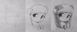 Size: 3786x1583 | Tagged: safe, artist:freeedon, oc, oc only, oc:silver beam, earth pony, equine, fictional species, mammal, pony, feral, friendship is magic, hasbro, my little pony, 2017, black and white, bow tie, bust, clothes, female, grayscale, high res, mare, monochrome, pencil drawing, signature, simple background, smiling, solo, solo female, traditional art, white background