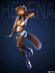 Size: 750x1000 | Tagged: safe, artist:zorryn, oc, oc only, oc:helena hyena, hyena, mammal, anthro, plantigrade anthro, 3d, 3d animation, animated, boots, bottomwear, clothes, female, fishnet, fishnet stockings, fluff, furgonomics, gif, jacket, legwear, paws, see-through, shoes, shorts, solo, solo female, spinning, stockings, tail, tail hole, topwear, turnaround, zoo 52