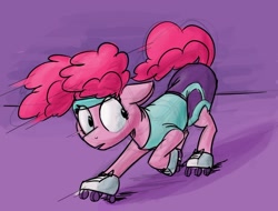 Size: 1280x975 | Tagged: safe, artist:gourdanimations, pinkie pie (mlp), earth pony, equine, fictional species, mammal, pony, feral, friendship is magic, hasbro, my little pony, 2020, atg 2020, clothes, female, hair, hair band, inline skates, mare, newbie artist training grounds, pink hair, pink mane, roller skates, solo, solo female, tail