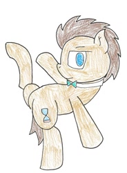 Size: 750x1020 | Tagged: safe, artist:devinbay, time turner (mlp), earth pony, equine, fictional species, mammal, pony, feral, friendship is magic, hasbro, my little pony, 2020, atg 2020, bow tie, clothes, male, newbie artist training grounds, simple background, solo, solo male, stallion, tail, traditional art, white background