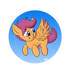 Size: 1800x1800 | Tagged: safe, artist:ponyxwright, scootaloo (mlp), equine, fictional species, mammal, pegasus, pony, feral, friendship is magic, hasbro, my little pony, 2020, atg 2020, feathered wings, feathers, female, filly, flying, foal, newbie artist training grounds, signature, simple background, solo, solo female, spread wings, tail, transparent background, wings, young